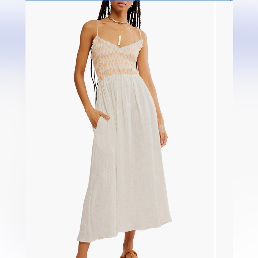 Free People Sweet Nothings MIDI Dress in Marshmello, Size Medium, NWT